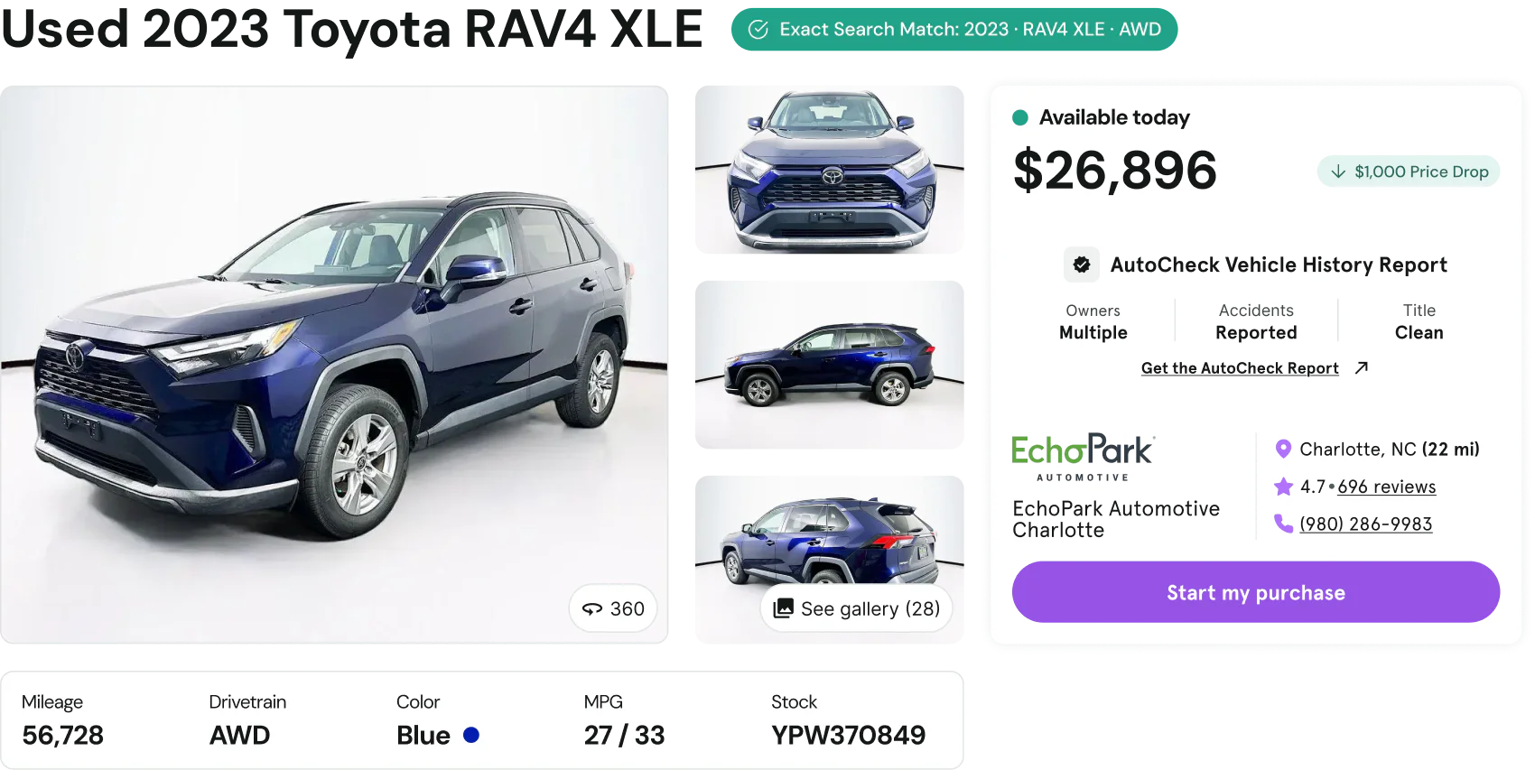Exact-match Cars.com vehicle page