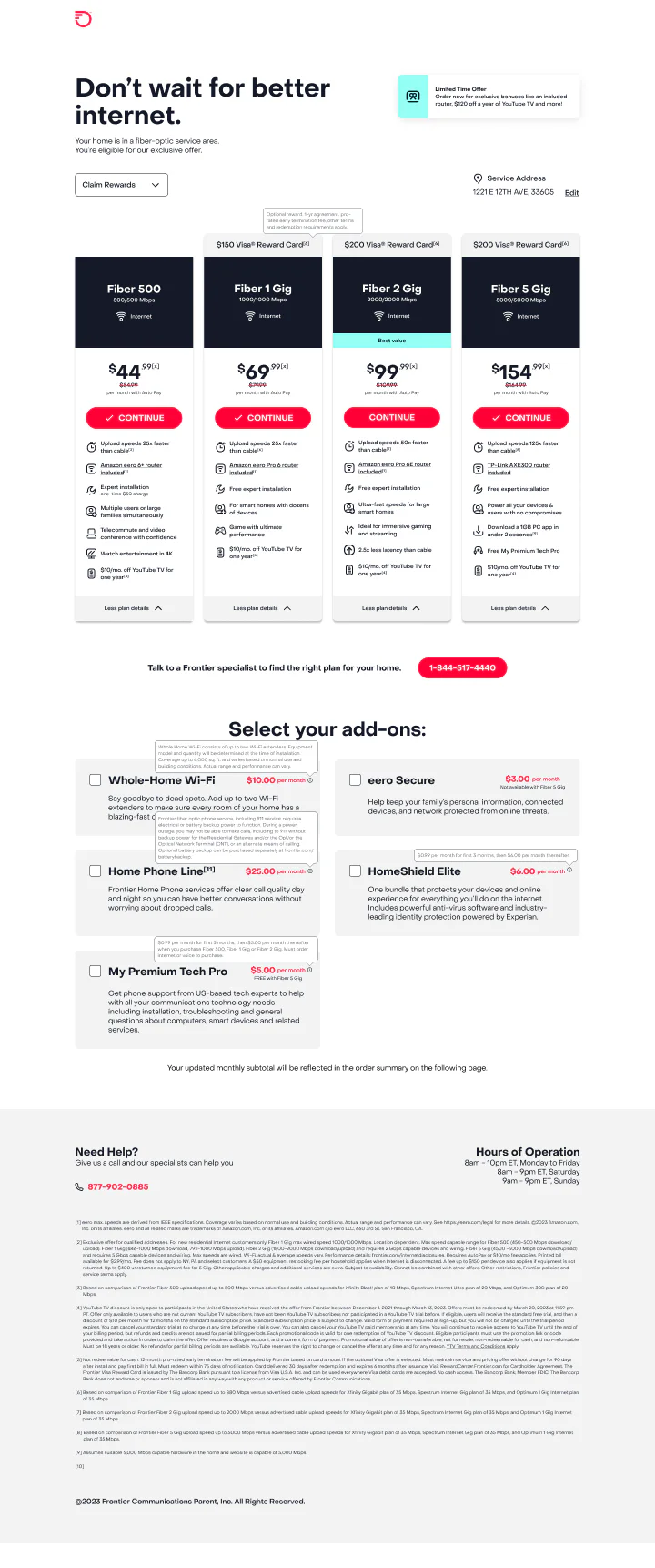 Inherited Frontier product selection page, shown as the baseline and not Eric Parks’s design