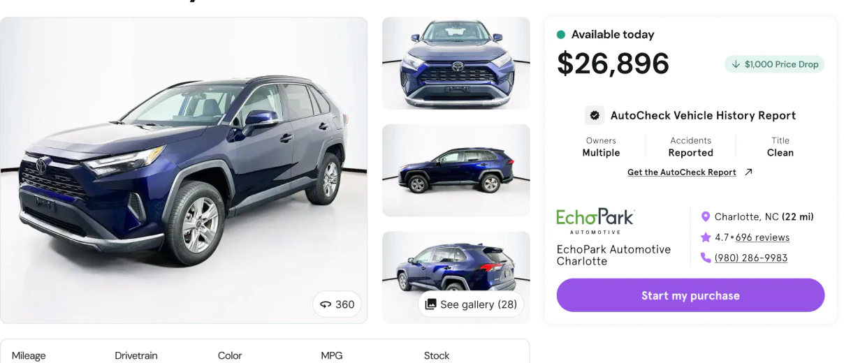 Cars.com exact-match and payment-first vehicle decision views