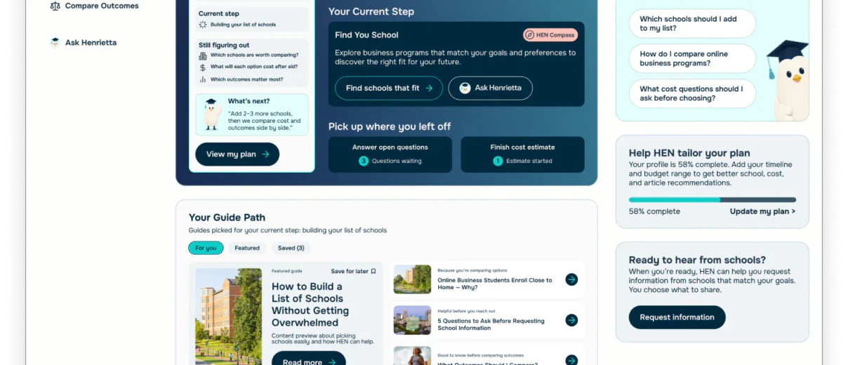 HEN public experience and learner dashboard