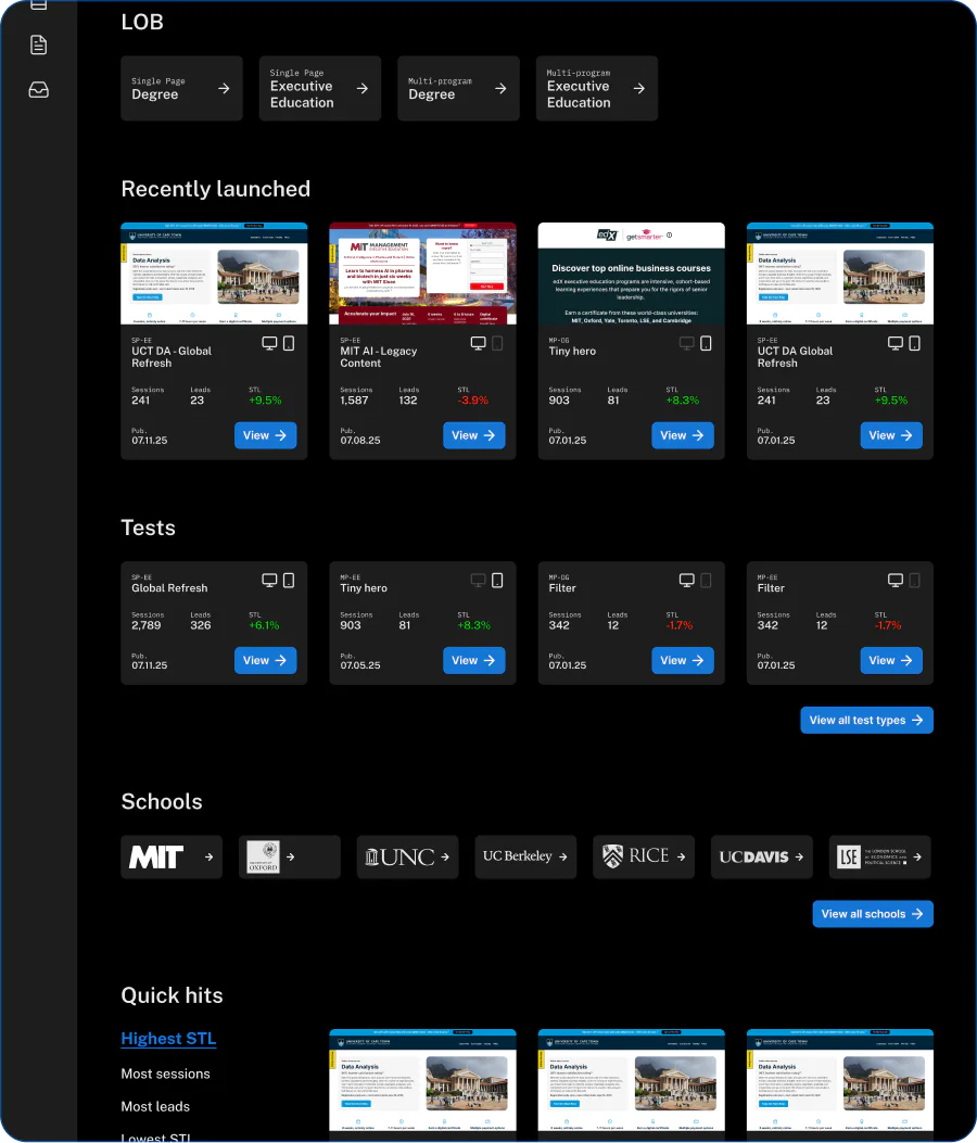 Portfolio overview with real experience previews